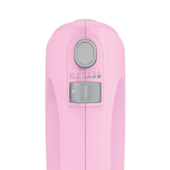 Bosch Handrührgerät, 2 Rührbesen, 2 Knethaken, Edelstahl, spülmaschinenfest, 4 Stufen, leicht, leise, 375 W, farbig, rosa/grau, CleverMixx MFQ2210K