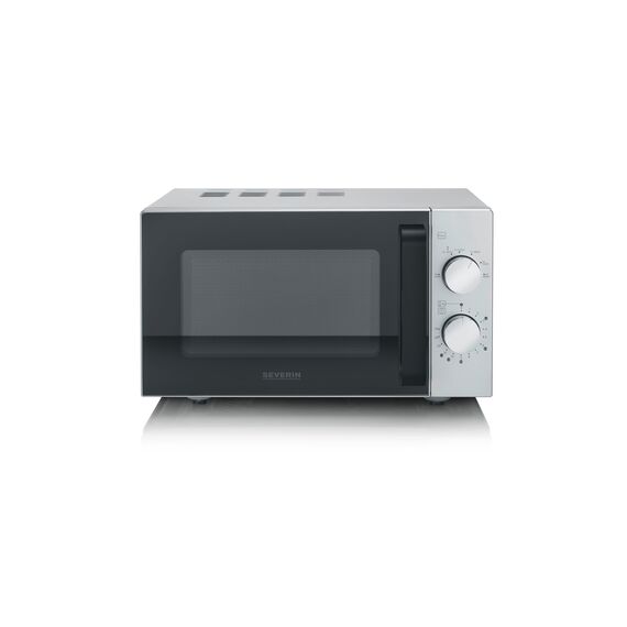 SEVERIN Solo-Mikrowelle mit Glasboden, ohne Drehteller, gleichmäßige Erwärmung, mit 6 Leistungsstufen, zwei Drehregler, 20 L, 800 Watt, matt/schwarz/Edelstahl, MW 9184