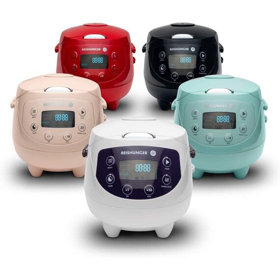 REISHUNGER Digitaler Reiskocher klein, mint| 0,6 L bis 3 Personen | Warmhaltefunktion, Timer & Premium Topf | Kleiner Multikocher & Dampfgarer, 8 Programme, 7-Phasen-Technologie