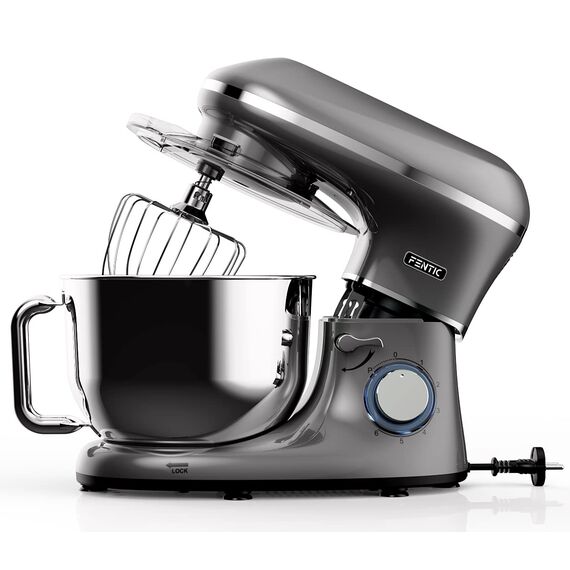 Fentic Küchenmaschine - 2000W - Edelstahl Rührschüssel (6,2 L) - Knetmaschine mit Rührhaken, Knethaken, Schlagbesen und Spritzschutz - Inkl. zusätzlichem Zubehör - Anthrazit