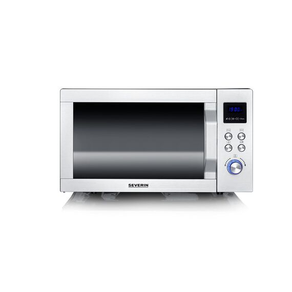 SEVERIN 3-in-1 Mikrowelle mit Glasboden, Grill und Heißluftfunktion, Mikrowelle mit großer Nutzfläche für eckiges Geschirr, Schwarz/Edelstahl, MW 7777