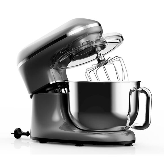 Fentic Küchenmaschine - 2000W - Edelstahl Rührschüssel (6,2 L) - Knetmaschine mit Rührhaken, Knethaken, Schlagbesen und Spritzschutz - Inkl. zusätzlichem Zubehör - Anthrazit