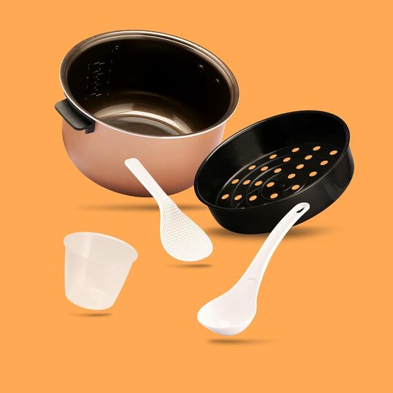 REISHUNGER Digitaler Reiskocher & Dampfgarer Weiß | 1,5 L bis 8 Personen | Warmhaltefunktion, Timer & Premium Innentopf | Multikocher, 12 Programme, 7-Phasen-Technologie