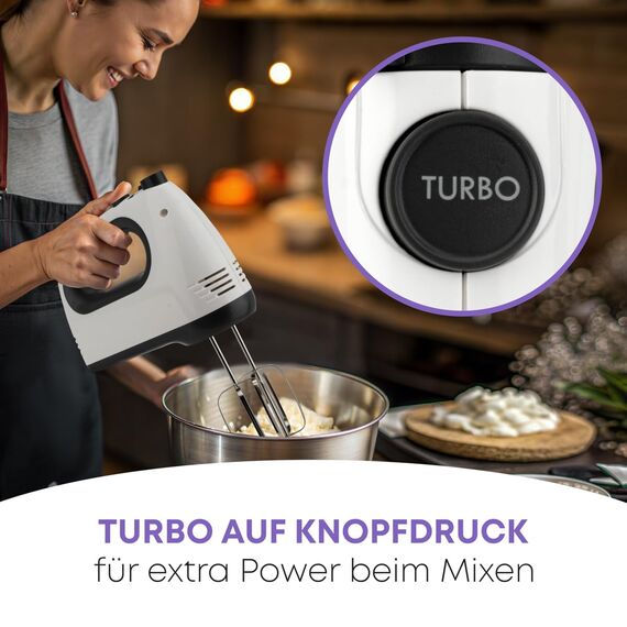 Clatronic Mixer | kraftvoller 400 Watt-Motor | Handmixer | Turbostufe & 5 Geschwindigkeitsstufen | Handrührgerät | spülmaschinengeeignete Edelstahlquirle und -knethaken | HM 3775
