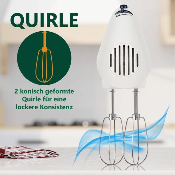 Clatronic elektrischer Handmixer | 250 Watt Motor | 5 Geschwindigkeitsstufen | Auswurftaste | robuste Edelstahlquirle und -knethaken | Spülmaschinengeeignet | HM 3014 weiß
