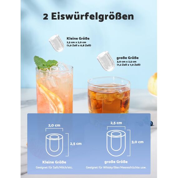 Eiswürfelmaschine, 12 kg in 24 Stunden, 9 Eiswürfel in 6 – 8 Minuten, Eiswürfelmaschine mit umkehrbarem Eislöffel und Tragegriff, für Zuhause/Küche/Camping