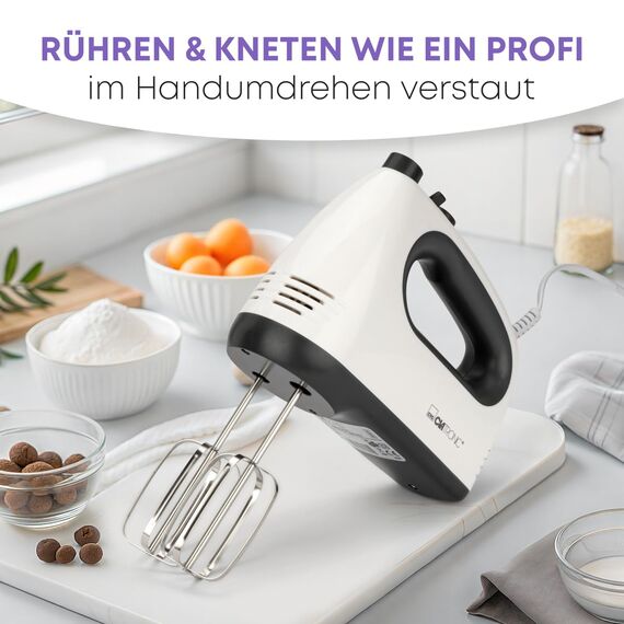Clatronic Mixer | kraftvoller 400 Watt-Motor | Handmixer | Turbostufe & 5 Geschwindigkeitsstufen | Handrührgerät | spülmaschinengeeignete Edelstahlquirle und -knethaken | HM 3775