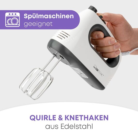 Clatronic Mixer | kraftvoller 400 Watt-Motor | Handmixer | Turbostufe & 5 Geschwindigkeitsstufen | Handrührgerät | spülmaschinengeeignete Edelstahlquirle und -knethaken | HM 3775