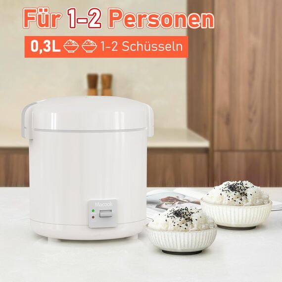 Macook Reiskocher Klein mit Keramik-Innentopf – für 1-2 Personen, (0.3 Liter, 1,5 Tassen), PFOA-frei, Ein-Knopf-Kochen & Warmhaltefunktion, inklusive Messbecher und Löffel, CFXB08-2