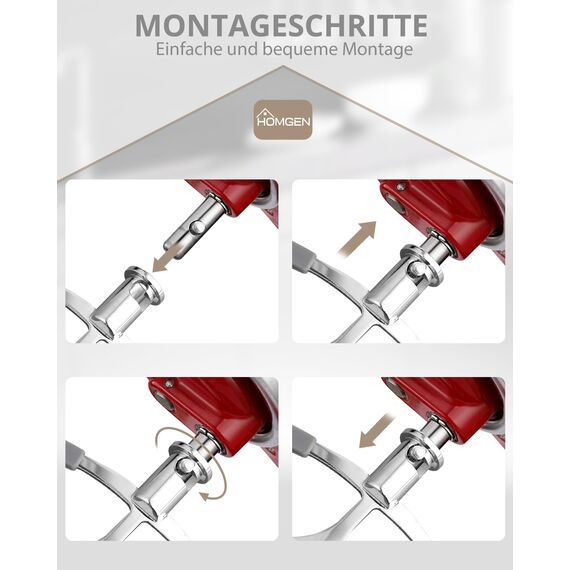 HOMGEN Flachrührer-Aufsatz aus Edelstahl für KitchenAid 4,5-5 Quart Kitchenaid Standmixer mit kippbarem Kopf, Ersatzschläger, Zubehör mit Haken