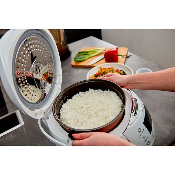 Yum Asia Sakura Reiskocher mit Keramikschale und Advanced Fuzzy Logic (8 Tassen, 1,5 Liter), 6 Reiskochfunktionen, 6 Multikocherfunktionen, Motouch LED-Display, 220-240V EU (weiß und silber)