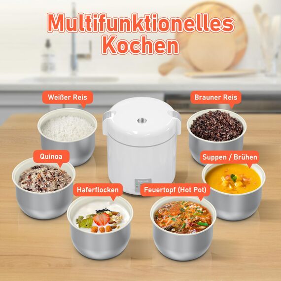 Macook Reiskocher Klein mit Keramik-Innentopf – für 1-2 Personen, (0.3 Liter, 1,5 Tassen), PFOA-frei, Ein-Knopf-Kochen & Warmhaltefunktion, inklusive Messbecher und Löffel, CFXB08-2