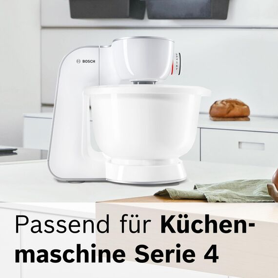 Bosch Kunststoff-Rührschüssel MUZ5KR1, Zubehör passend für Küchenmaschine Serie 4, 3,9 Liter, max. Teigmenge 2,7 kg, bpa-frei, spülmaschinenfest, weiß