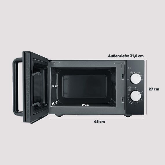 Severin Mikrowelle mit Glasboden, zum Auftauen und Erhitzen, Mikrowellengerät mit großer Nutzfläche für eckiges Geschirr, Schwarz-Silber, MW 7761