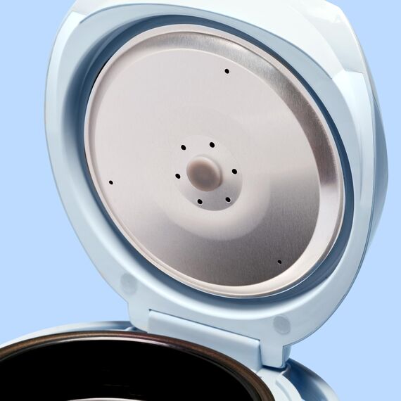 REISHUNGER Digitaler Reiskocher klein, hellblau | 0,6 L bis 3 Personen | Warmhaltefunktion, Timer & Premium Topf | Kleiner Multikocher & Dampfgarer, 8 Programme, 7-Phasen-Technologie