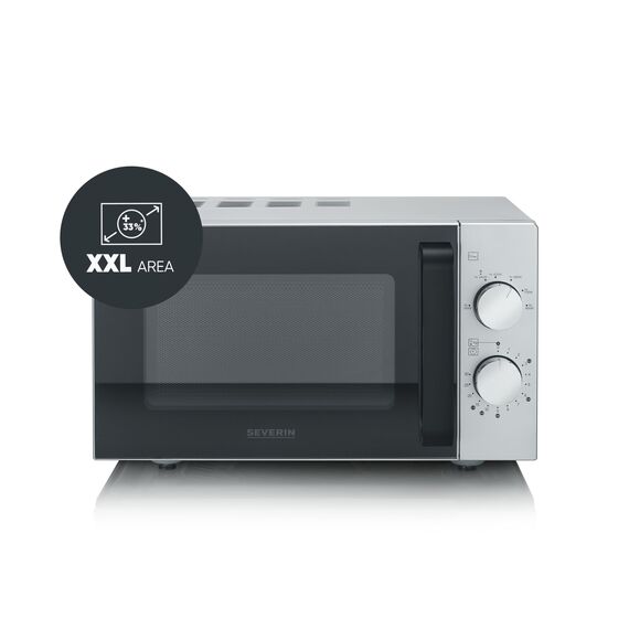 SEVERIN Solo-Mikrowelle mit Glasboden, ohne Drehteller, gleichmäßige Erwärmung, mit 6 Leistungsstufen, zwei Drehregler, 20 L, 800 Watt, matt/schwarz/Edelstahl, MW 9184