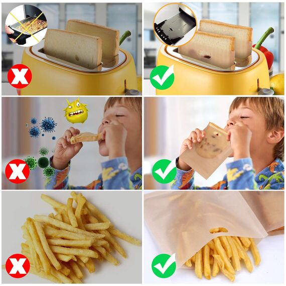 XREXS Non-Stick Wiederverwendbare Toastabags Waschbar, 10 Stück Teflon Toaster beutel für Toast Sandwich Panini Snacks, Sandwich-Bag Anzug für Mikrowelle Grill Toaster LFGB Zertifizierung