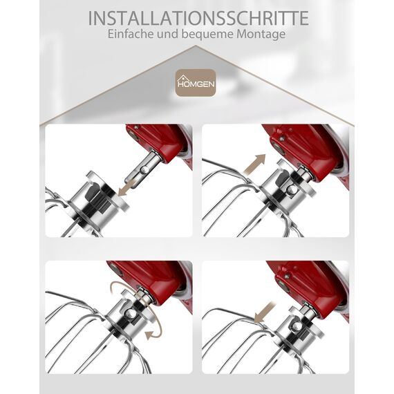HOMGEN Schneebesen-Aufsatz für KitchenAid 4.5qt 5qt Mixer Standmixer mit neigbarem Kopf Mehlkuchen-Mayonnaise