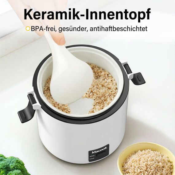 Reiskocher klein & Bento-Box für 1-2 Personen,（0.3 liter, 1,5 Tassen), Mini Rice Cooker mit abnehmbarem Topf mit Antihaftbeschichtung, One Touch & Warmhaltefunktion, 200 Watt (Schwarz)