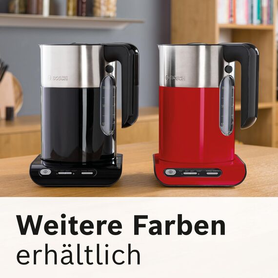 Bosch kabelloser Wasserkocher TWK8611P, Abschaltautomatik, Überhitzungsschutz, Temperaturwahl, Warmhaltefunktion, 1,5 L, 2400 W, weiß