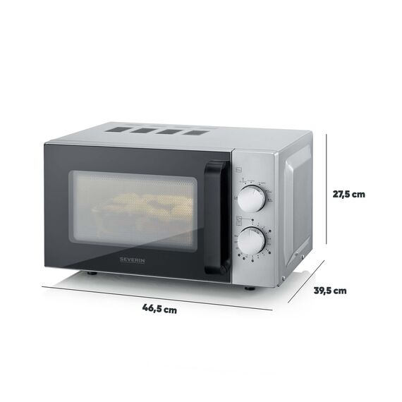 SEVERIN Solo-Mikrowelle mit Glasboden, ohne Drehteller, gleichmäßige Erwärmung, mit 6 Leistungsstufen, zwei Drehregler, 20 L, 800 Watt, matt/schwarz/Edelstahl, MW 9184