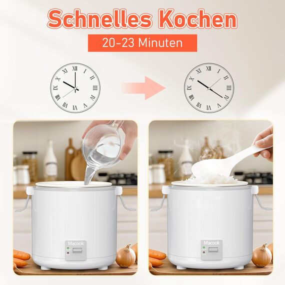 Macook Reiskocher Klein mit Keramik-Innentopf – für 1-2 Personen, (0.3 Liter, 1,5 Tassen), PFOA-frei, Ein-Knopf-Kochen & Warmhaltefunktion, inklusive Messbecher und Löffel, CFXB08-2