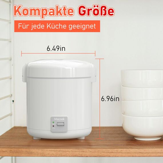 Macook Reiskocher Klein mit Keramik-Innentopf – für 1-2 Personen, (0.3 Liter, 1,5 Tassen), PFOA-frei, Ein-Knopf-Kochen & Warmhaltefunktion, inklusive Messbecher und Löffel, CFXB08-2