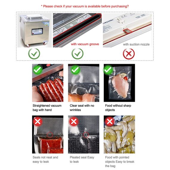 200 Stück Vakuumierbeutel 10x15/15x20/20x25/20x30, Gefrierbeutel, Sous Vide Beutel, BPA-Frei, Eingeprägte Luftrillen, für alle Vakuumierer & Lebensmittel Vakuumiergerät, für Gemüse, Fleisch etc