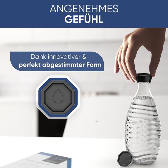 Sodaquip® Deckel für Sodastream Glasflaschen Crystal & Penguin aus Premium Kunststoff - 3x moderne Deckel für Sodastream Glasflasche - Ersatzdeckel, Verschluss, Flaschendeckel (3x Schwarz)