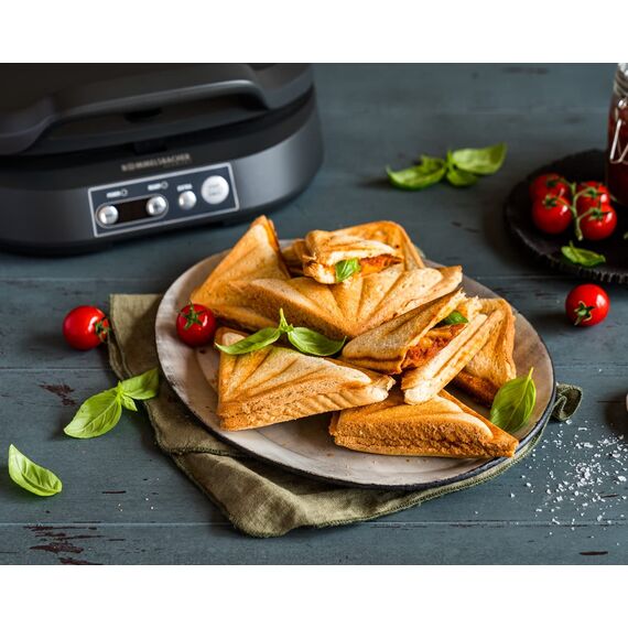 ROMMELSBACHER Sandwich Maker ST 1800, 4 XL-Sandwiches, Antihaftbeschichtung, 15 Minuten Zeitschaltuhr, automatische Abschaltung, Cool Touch Gehäuse, 1800 Watt, schiefergrau