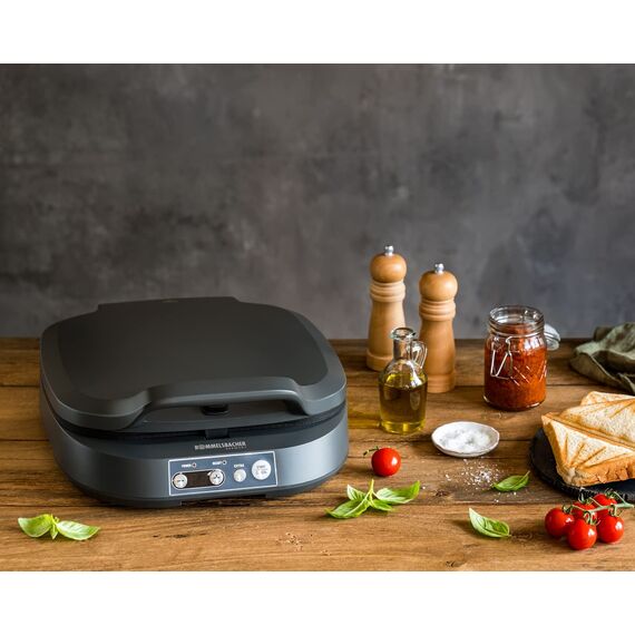 ROMMELSBACHER Sandwich Maker ST 1800, 4 XL-Sandwiches, Antihaftbeschichtung, 15 Minuten Zeitschaltuhr, automatische Abschaltung, Cool Touch Gehäuse, 1800 Watt, schiefergrau