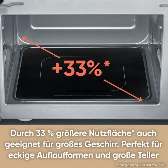 Severin Mikrowelle mit Glasboden, zum Auftauen und Erhitzen, Mikrowellengerät mit großer Nutzfläche für eckiges Geschirr, Schwarz-Silber, MW 7761
