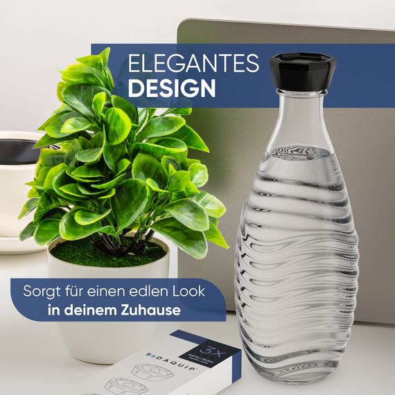 Sodaquip® Deckel für Sodastream Glasflaschen Crystal & Penguin aus Premium Kunststoff - 3x moderne Deckel für Sodastream Glasflasche - Ersatzdeckel, Verschluss, Flaschendeckel (3x Schwarz)
