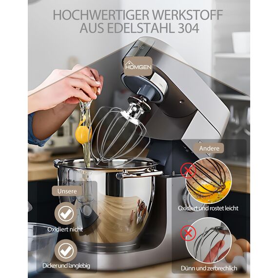 HOMGEN Schneebesen-Aufsatz für KitchenAid 4.5qt 5qt Mixer Standmixer mit neigbarem Kopf Mehlkuchen-Mayonnaise