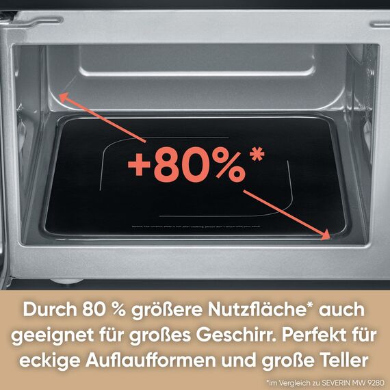 SEVERIN 3-in-1 Mikrowelle mit Glasboden, Grill und Heißluftfunktion, Mikrowelle mit großer Nutzfläche für eckiges Geschirr, Schwarz/Edelstahl, MW 7777