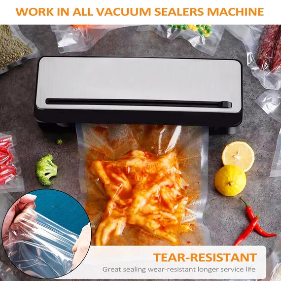 Fousenuk Vakuumierbeutel, 100 Beutel Vakuumbeutel Lebensmittel 15cmx25cm Premium, Folienbeutel für Jedes Folienschweißgerät Vakuumiergerät, Bpa-frei, Wiederverwendbar Sous Vide Gefrierbeutel Stark und