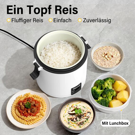 Reiskocher klein & Bento-Box für 1-2 Personen,（0.3 liter, 1,5 Tassen), Mini Rice Cooker mit abnehmbarem Topf mit Antihaftbeschichtung, One Touch & Warmhaltefunktion, 200 Watt (Schwarz)