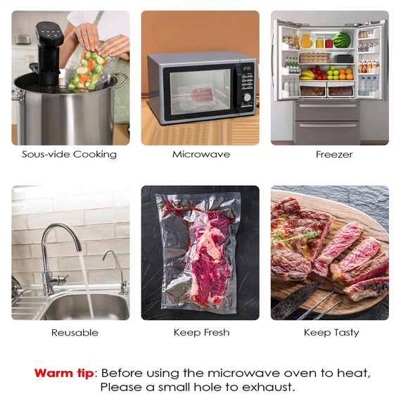 Fousenuk Vakuumierbeutel, 100 Beutel Vakuumbeutel Lebensmittel 15cmx25cm Premium, Folienbeutel für Jedes Folienschweißgerät Vakuumiergerät, Bpa-frei, Wiederverwendbar Sous Vide Gefrierbeutel Stark und