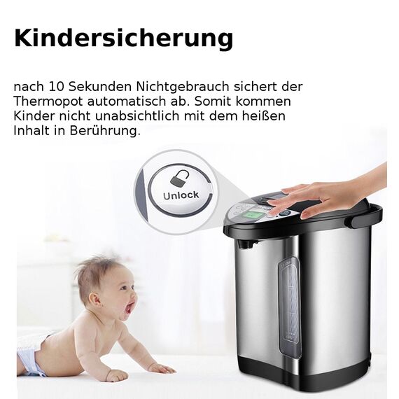 Thermopot 5 Liter | Wasserspender | LC Display | Perfekt für Glühwein geeignet | Edelstahl Heißwasserspender | Wasserkocher Glühweinkocher Dispender | Teekocher | Thermoskanne | Glühweinspender