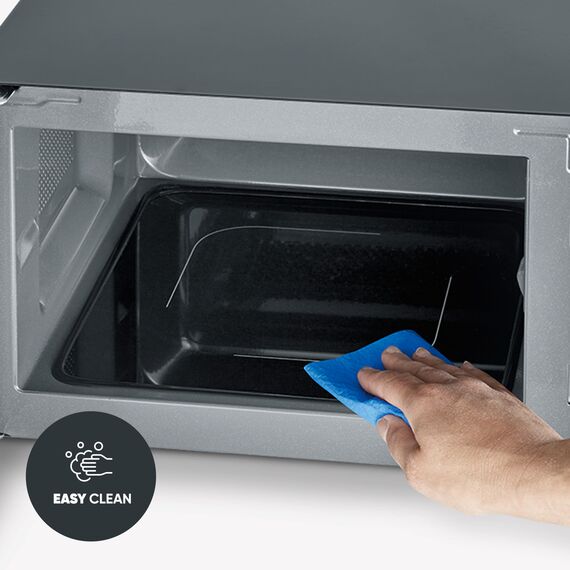 Severin Mikrowelle mit Glasboden, zum Auftauen und Erhitzen, Mikrowellengerät mit großer Nutzfläche für eckiges Geschirr, Schwarz-Silber, MW 7761