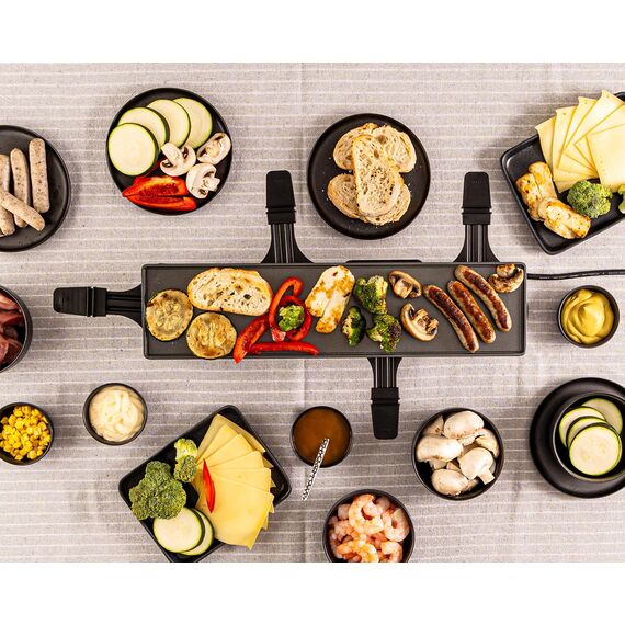 ROMMELSBACHER RC 800 Raclette-Grill fun for 4 (Tischgrill, für 4 Personen, erweiterbar, Parkdeck, Alu-Druckguss-Grillplatte mit Xylan Plus Antihaftbeschichtung, 730 W) silber