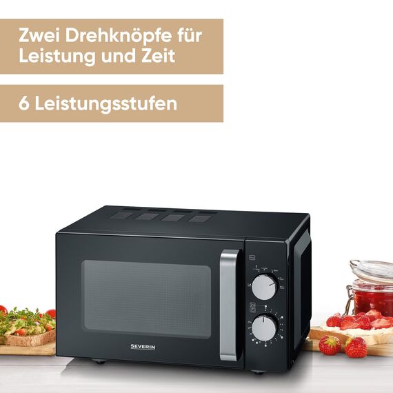 Severin Mikrowelle mit Glasboden, zum Auftauen und Erhitzen, Mikrowellengerät mit großer Nutzfläche für eckiges Geschirr, Schwarz-Silber, MW 7761