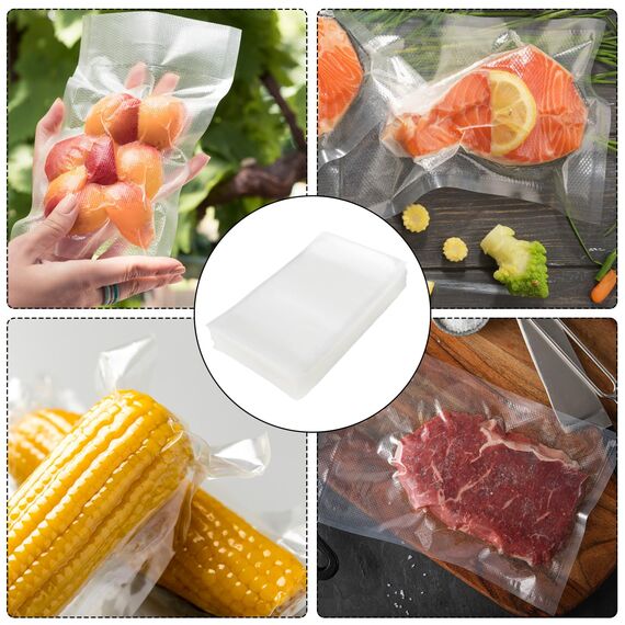 Fousenuk Vakuumierbeutel, 100 Beutel Vakuumbeutel Lebensmittel 15cmx25cm Premium, Folienbeutel für Jedes Folienschweißgerät Vakuumiergerät, Bpa-frei, Wiederverwendbar Sous Vide Gefrierbeutel Stark und