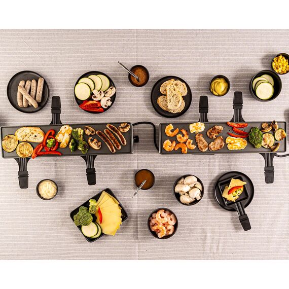 ROMMELSBACHER RC 1600 Raclette-Grill fun for 4+4 (Tischgrill, für 8 Personen, erweiterbar, Parkdeck, Alu-Druckguss-Grillplatte mit Xylan Plus Antihaftbeschichtung, 1460 W) silber