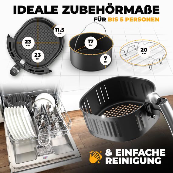 Stillstern Heißluftfritteuse 5L mit LED-Touchscreen, Timer [120Min], 7 Kochprogrammen, 120 Rezepte auf Deutsch, Brotbackkorb, Shake-Funktion, 1800W, Air Fryer XXL Friteuse Heissluftfritteuse ohne Öl
