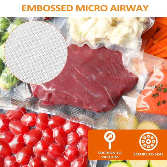 Fousenuk Vakuumierbeutel, 100 Beutel Vakuumbeutel Lebensmittel 15cmx25cm Premium, Folienbeutel für Jedes Folienschweißgerät Vakuumiergerät, Bpa-frei, Wiederverwendbar Sous Vide Gefrierbeutel Stark und