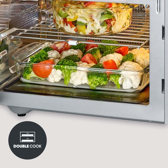 SEVERIN 3-in-1 Mikrowelle mit Glasboden, Grill und Heißluftfunktion, Mikrowelle mit großer Nutzfläche für eckiges Geschirr, Schwarz/Edelstahl, MW 7777