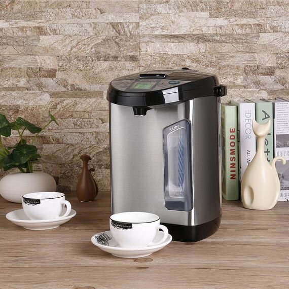Thermopot 5 Liter | Wasserspender | LC Display | Perfekt für Glühwein geeignet | Edelstahl Heißwasserspender | Wasserkocher Glühweinkocher Dispender | Teekocher | Thermoskanne | Glühweinspender