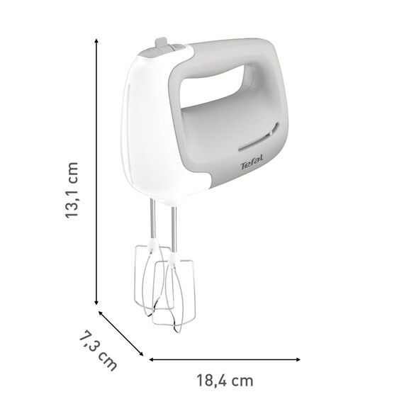 Tefal Handmixer Prep'Mix, 450 W, Handrührgerät mit 5 Geschwindigkeiten, 2 Schneebesen und 2 Knethaken aus Edelstahl, ergonomisches Design, spülmaschinenfestes Zubehör, HT450B