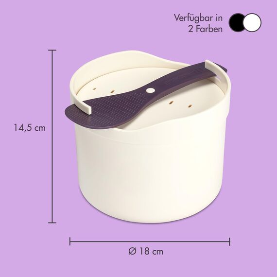 REISHUNGER Mikrowellen Reiskocher (1,7 l) - weiß - Für perfekt gegarten Reis in nur 12 Minuten - Spülmaschinengeeignet